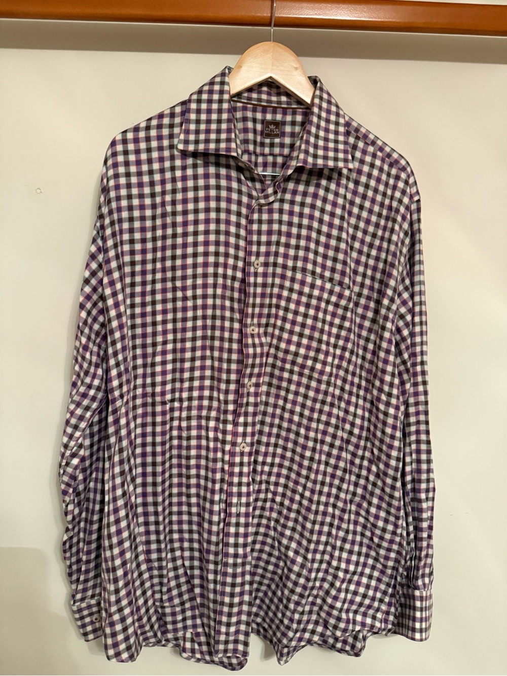Peter Millar Purple and White Gingham Dress Shirt